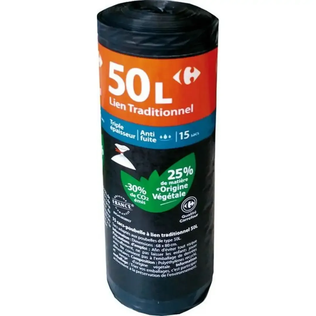 Sacs poubelle à lien traditionnel 50L