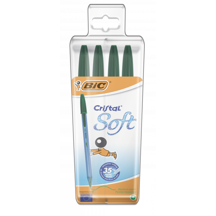 Pochette de 4 stylos à bille Cristal Soft vert