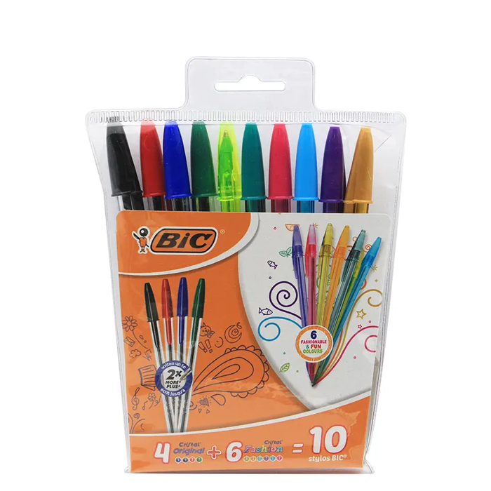Pochette de 10 stylos à bille BIC Cristal Original et Fashion