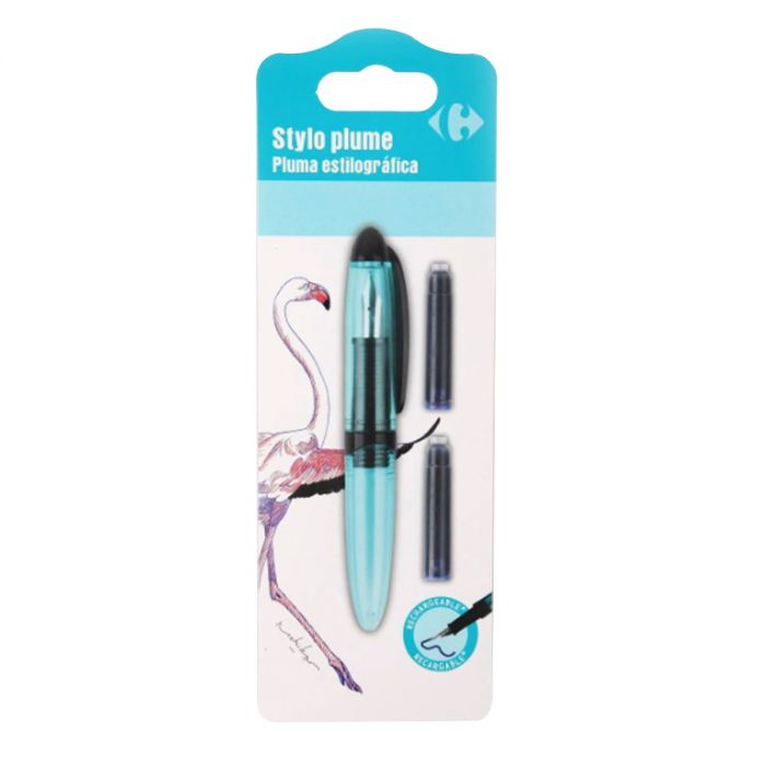 Stylo plume bleu + 2 cartouches