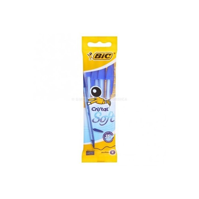 Pack de 4 stylos à bille BIC bleu Cristal Soft